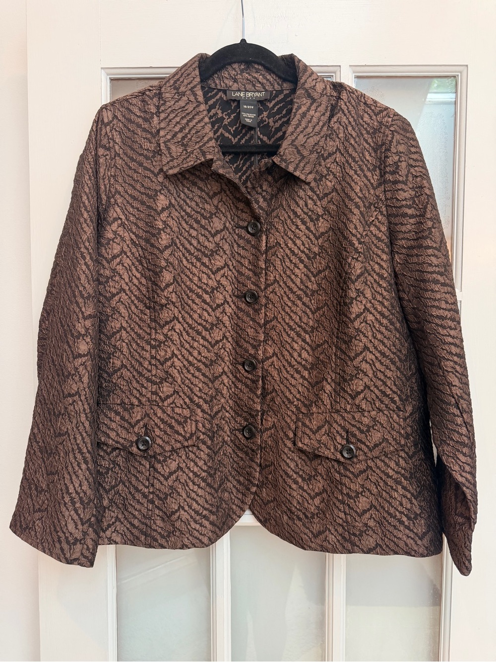Lane Bryant Chic Brown Zebra Print Button-Front Blazer Jacket Plus Size 18W 20W